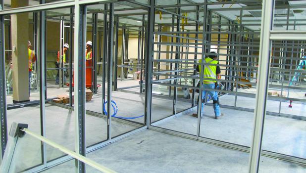 The new offices at NJPA, above, are being built with Vertical Intelligent Architecture (VIA) steelcase panels, with soundproof walls and double windows so that each office will become soundproof just by shutting the door.