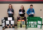 Winners in 6th grade Experiment, left to right: Sophie Albie, The Salt Experiment; Lily Richey, Its Crystal Time; Sawyer Ferdon, He Shoots, He Scores.