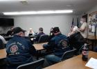 Wayne Barros, far right, presented his concerns at the Motley City Council meeting March 8, that the Thin Line Flag’ in Motley’s Veterans Park is illegal. Three members of the Motley American Legion were in attendance and expressed their disagreement with Barros’ beliefs during the public forum portion of the meeting. The American Legion members, from left, are Commander Tom Ladwig, Frank Vasecka and Ron Unger, Sgt. At Arms. On March 10, the Staples World learned that Barros had withdrawn his complaint. (St