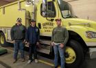 Four teenagers are currently part of the Motley Fire Department’s Explorer program, a hands-on program for young people interested in becoming firefighters one day. Pictured above prior to the start of the MFD’s monthly meeting Feb. 7, are, from left, Reid Judd, Hunter Scribner and Alex Holmberg. In lower submitted photo, is Luke Bjerga, who was not able to attend that evening. (Staples World photo by Dawn Timbs)