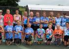 Doubles players lined up before the Tie Dye Doubles Tournament, before it got rained out in the second round. (Submitted photo)