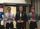At the Staples-Motley football banquet, the following players were given awards: from left, Izaiah DeMars, team Most Improved; Sivert Klefsaas, Back of the Year, All Section nominee, All District nominee; Ryan Wick, Lineman of the Year,  All Section nominee, All District nominee; Cade Schmidt, team MVP,  All Section nominee, All District nominee,  All District Linebacker of the Year, 2019 All Star team member; Issac Kronenberg, Team Spirit award,   All Section nominee, All District nominee. (Submitted photo