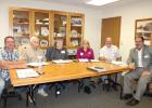 The Motley City Council interviewed five candidates for the city clerk/treasurer position Sept. 29. Pictured, from left, are council members Al Yoder,  Pat O’Regan; Mayor Nancy Nieken; council members Amy Hutchison, Steve Johnson; and Gary Weiers, with David Drown Associates, Inc., of Fairbault, who provided comprehensive search services as part of the hiring process. (Staples World photos by Dawn Timbs)
