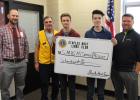 Promoting speech program The Staples Host Lions donated $600 to the Staples-Motley speech program. Pictured from left, teacher John Regan, Lion Tom Honek, speech students Elijah Sams and Coleman Klimek and Principal Mike Schmidt. (Staples World photo by Mark Anderson)