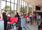New furniture graces the cafeteria at Staples-Motley Middle/High School, including high-top tables and chairs and restaurant-style booths. 