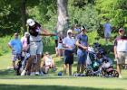Beck Erholtz tees off on hole 15 at Sand Creek in Jordan, sending the ball into the hole for a hole in one. (Staples World photo by Mark Anderson)