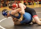 Dalton Wells takes control of his match against Wadena-Deer Creek. Wells won his match with a pin. (Staples World photos by Mark Anderson)