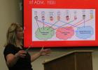 Staples-Motley Business Manager Ellen Hill talks about the different levels of per-pupil funding. (Staples World photo by Mark Anderson)