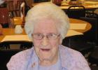 Iras Chapin, longtime resident of Motley, recently celebrated her 100th birthday at Lakewood Health System Care Center in Staples. She is pictured enjoying a meal at Motley United Methodist Church at an earlier time. (Submitted photo)