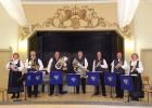 Ameriikan Poijat will perform a variety of Finnish brass music at the United Methodist Church in Motley, Sunday, June 9, at 2 p.m. Pictured, from left, are members of the brass septet at the Kronoby Community Hall in Finland: Becky Jyrkas, Roger Gomoll, Paul Niemisto, Tracey Gibbens, John Koopmann, Jari Villanueva, Denise Pesola. 