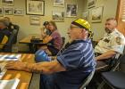 Tom Daly (center) and others in attendance at a special meeting in Motley June 27, expressed concerns about increased police incidents in the area, as well as a desire to have Motley’s police department staffed with two-full time officers. Others pictured, from left, are Joe Brichacek and Chief Jason Borash (partially hidden), Tony Brichacek, Amy Brichacek, and Morrison County Chief Deputy Jason Worlie. (Staples World photo by Dawn Timbs)
