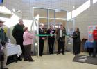 City and library officials cut the ribbon on the new Staples City Hall and Staples Public Library on Feb. 25, 2010.  From left are Gerry Ruda, Todd County Commissioner; Kristy Smith, director of Great River Regional Library; Nate Mathews, Staples City Administrator; Gloria Palmer, president of the Friends of the Staples Public Library; Chris Etzler, Mayor of Staples; and Suzanne Miller, State Librarian with the Minnesota Department of Education.