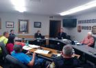 Sad to say “goodbye” Council member Amy Hutchison and Mayor Al Yoder (second and third from left, respectively) expressed their sadness in submitting their resignations at the city council meeting June 13. Other council members pictured are Jace Carlson (far left) and Pat O’Regan. City employees pictured, front row from left, are Brad Olson, Fire Chief; Darci Odden, City Clerk/Treasurer; Bruce Brotherton, Public Works Director; Jason Borash, Police Chief. (Staples World photo by Dawn Timbs)